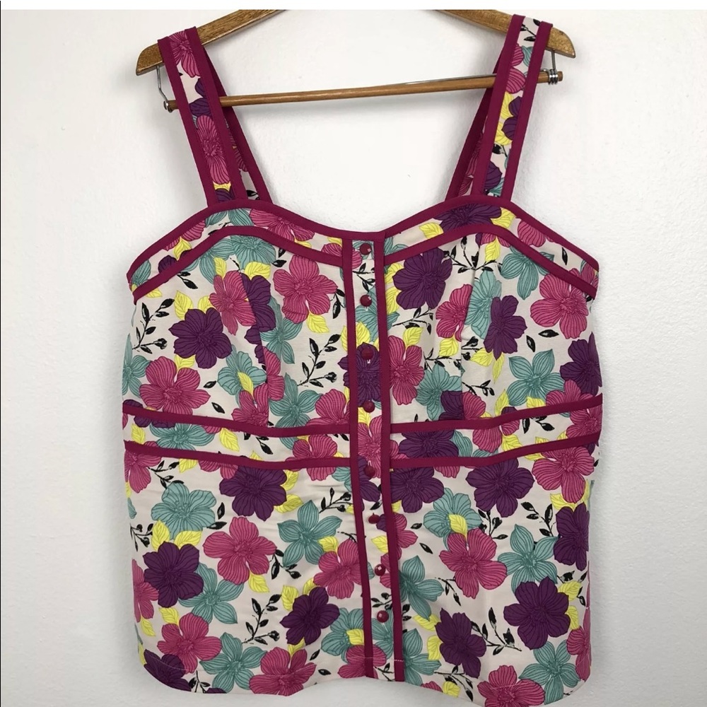 Jessica London Top Floral Sleeveless Button Down